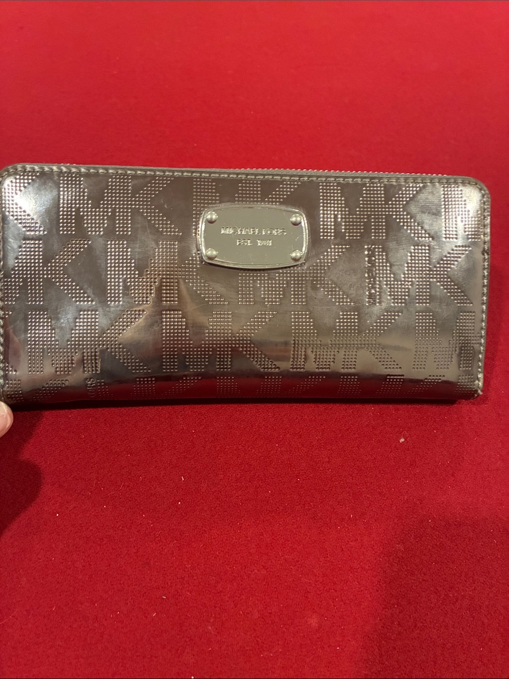 Michael Kors Silver Metallic Perforated MK Continental Wallet